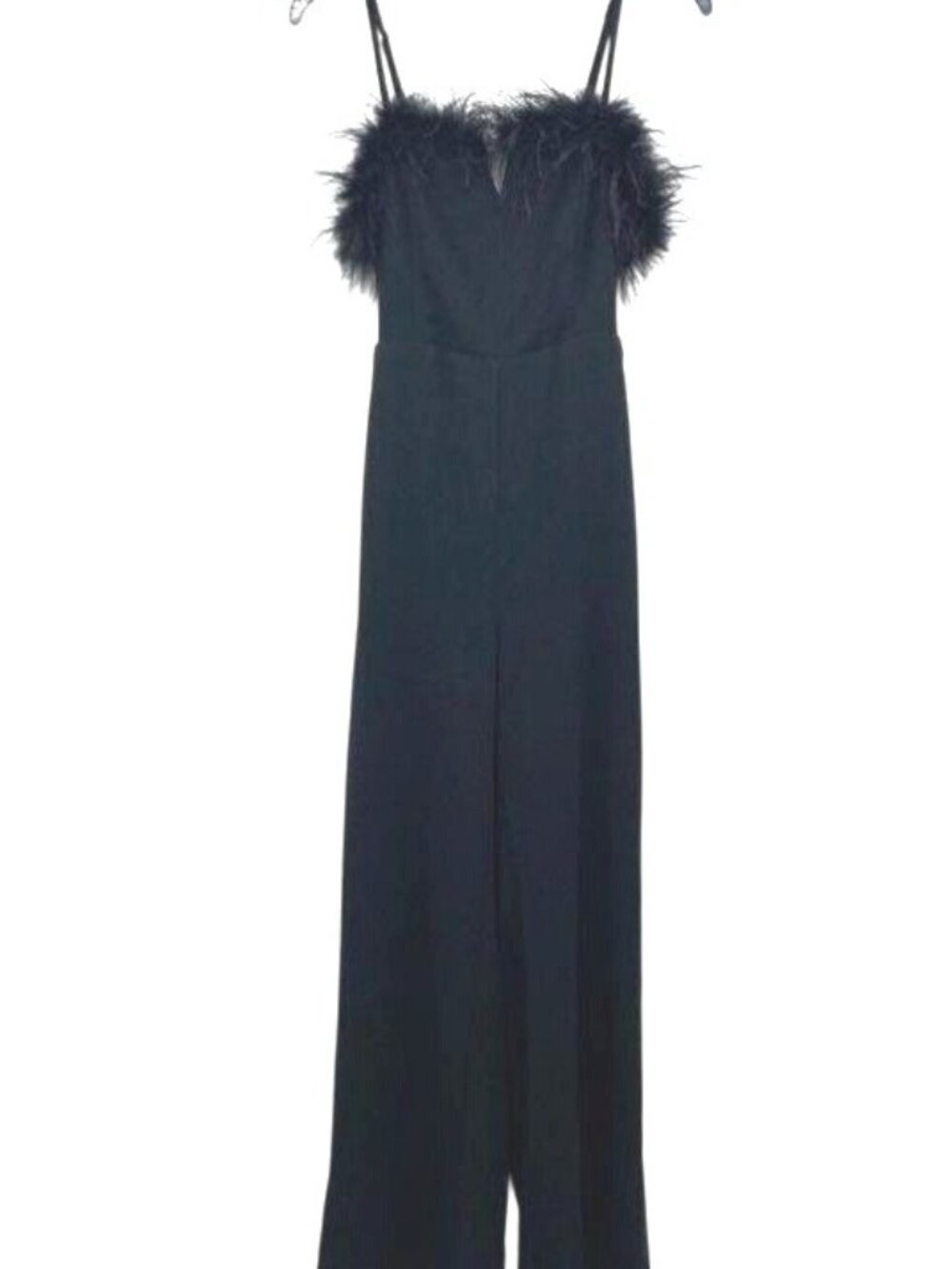 Entro Women's Black Sleeveless Fur Trim Wide Leg Jumpsuit W/ Tie Back- M NWT